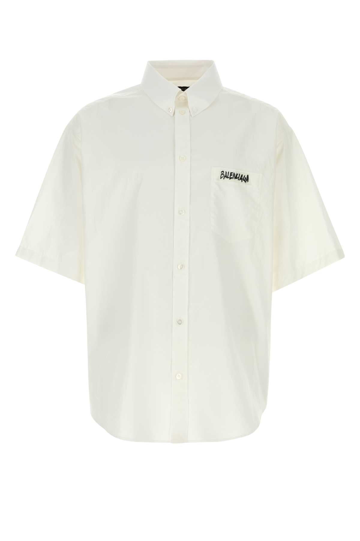 Balenciaga Logo-Embroidered Poplin Shirt — White