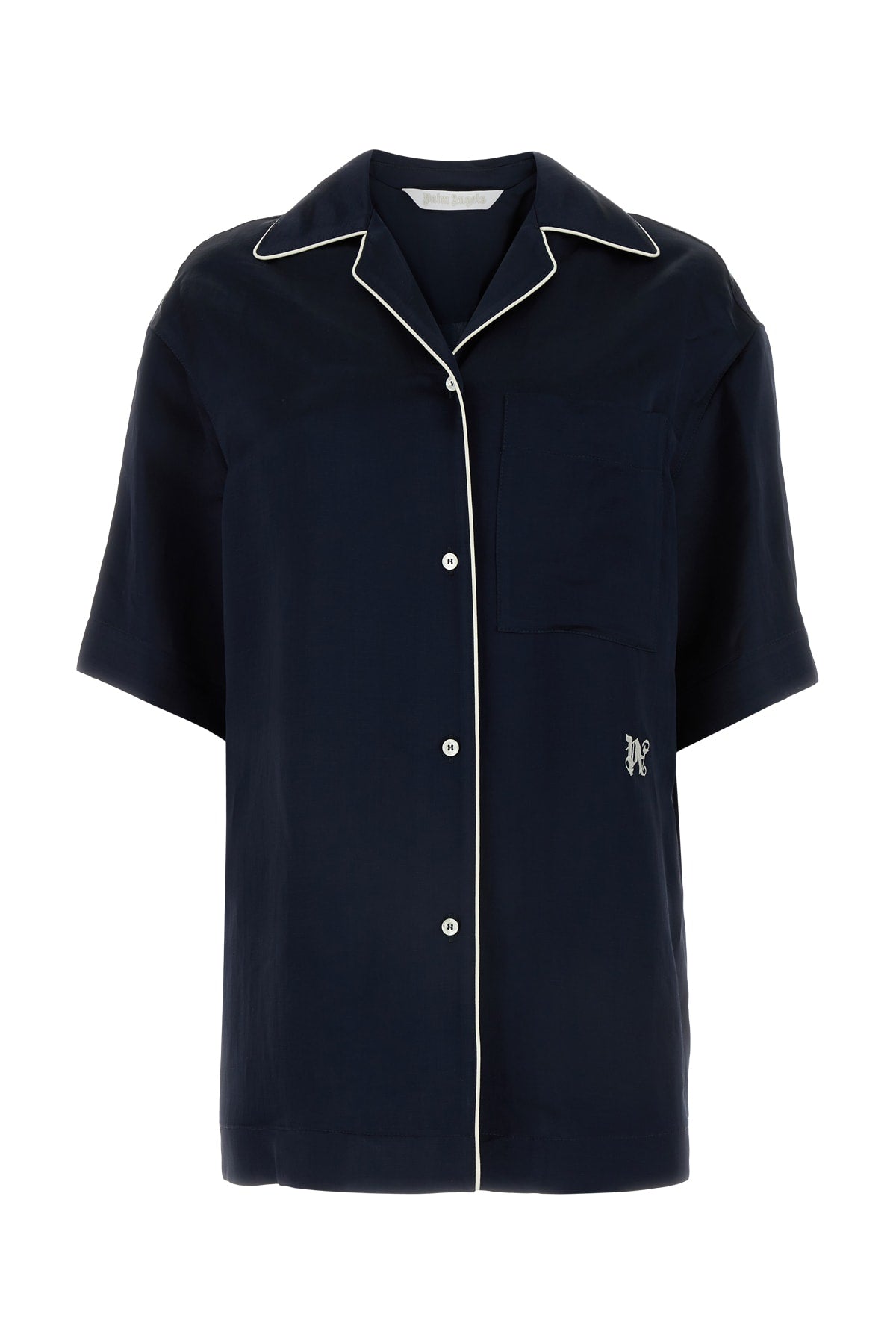 Palm Angels Contrast-Piped Bowling Shirt — Navy