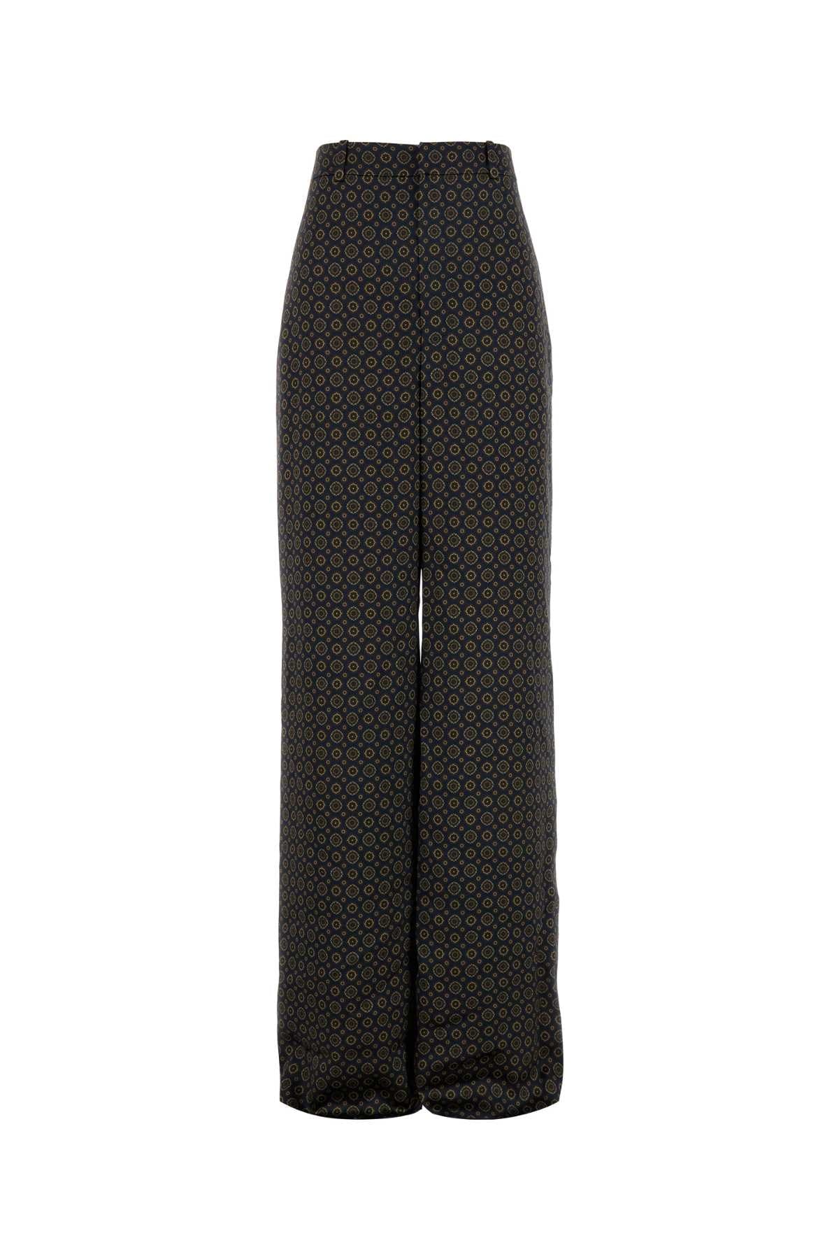 Saint Laurent Printed Satin Wide-Leg Trousers — Navy
