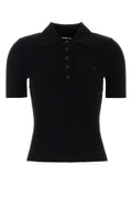 Courreges Ribbed Viscose Blend Polo Shirt — Black