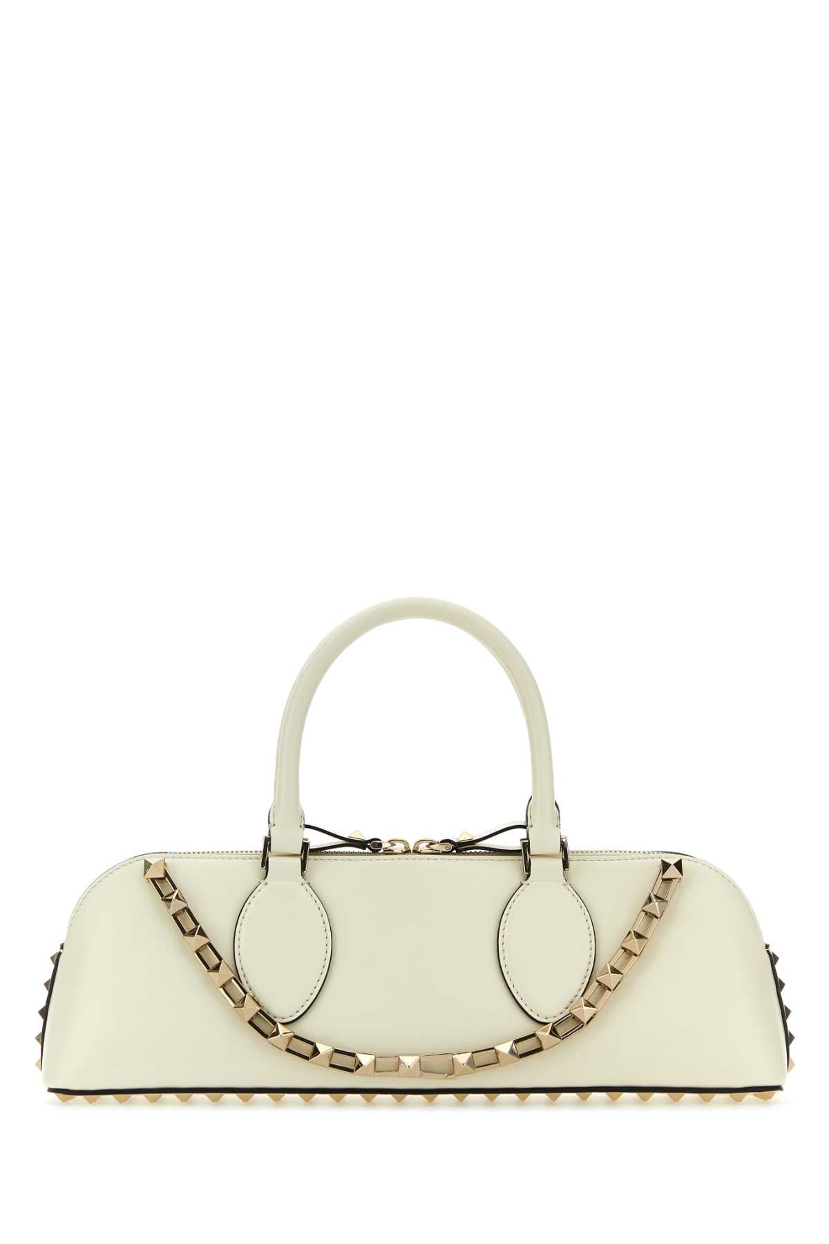 Valentino Garavani Rockstud-Trimmed Leather Shoulder Bag — Ivory