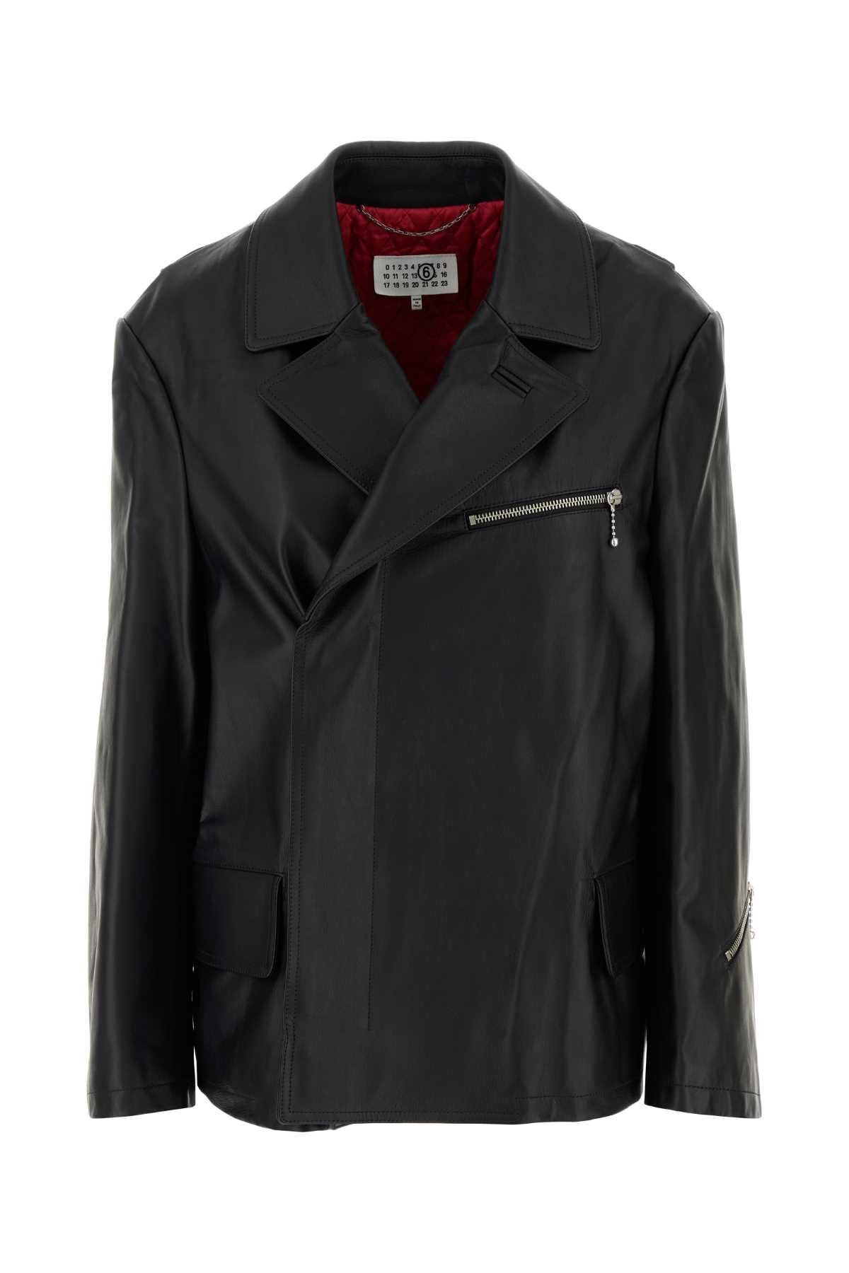 MM6 Maison Margiela Oversized Leather Leather Jacket — Black