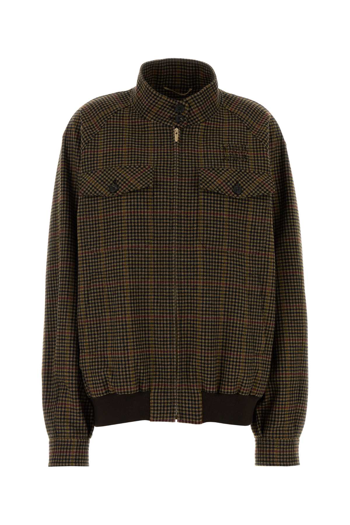 Miu Miu Houndstooth Wool Jacket — Brown