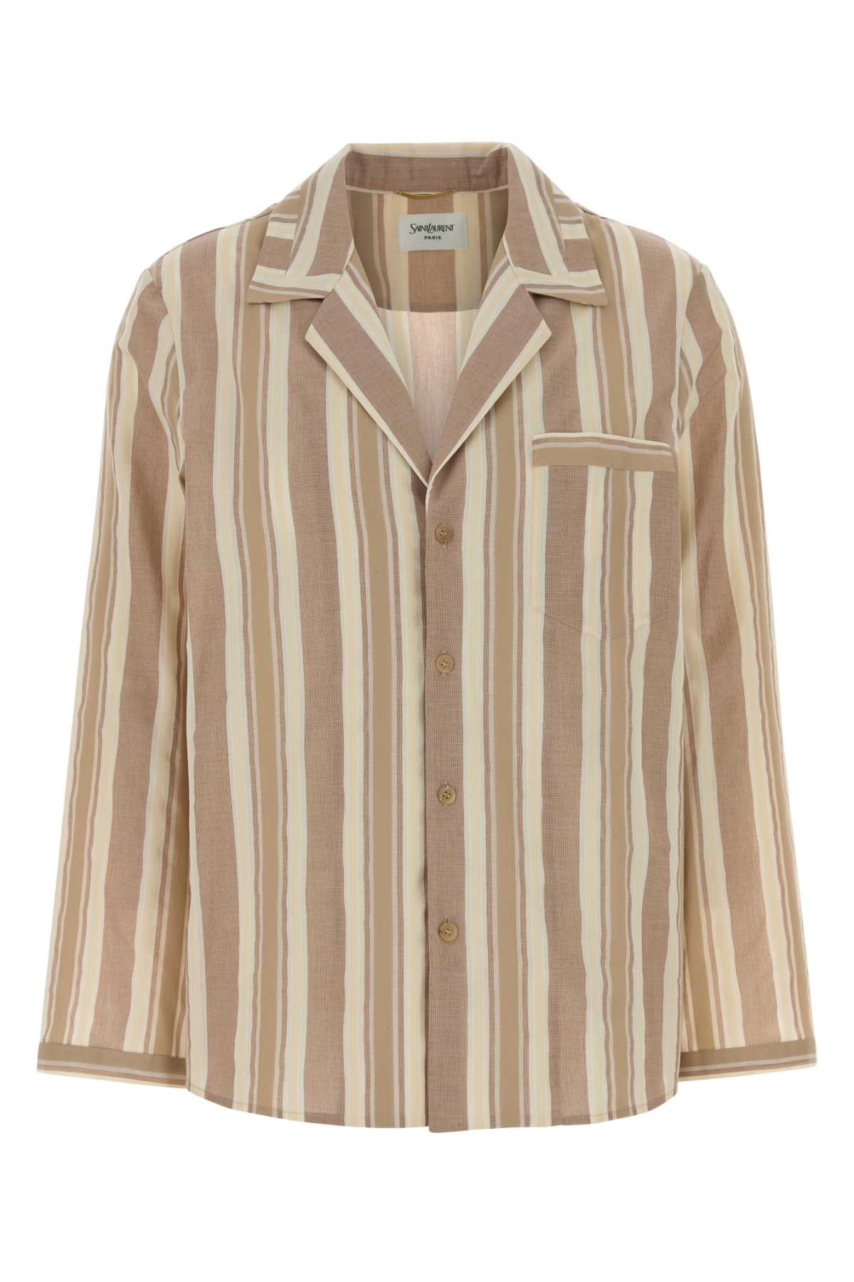 Saint Laurent Striped Cotton Shirt — Beige