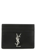 Saint Laurent Logo-Embossed Calfskin Card Case — Black