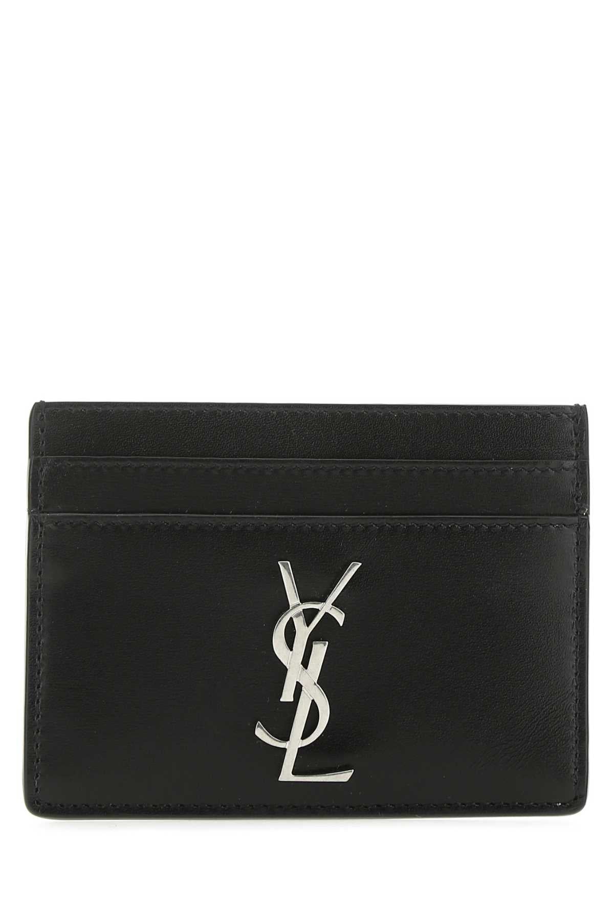 Saint Laurent Logo-Embossed Calfskin Card Case — Black