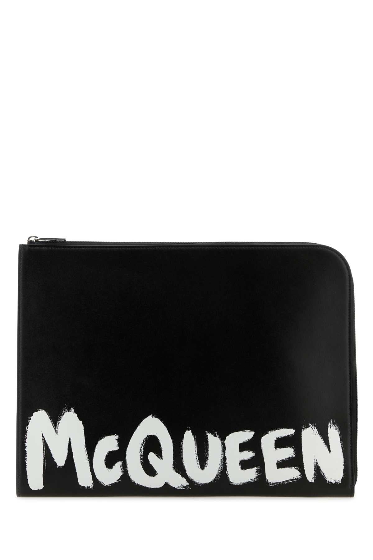 Alexander McQueen Logo-Print Leather Document Wallet — Black