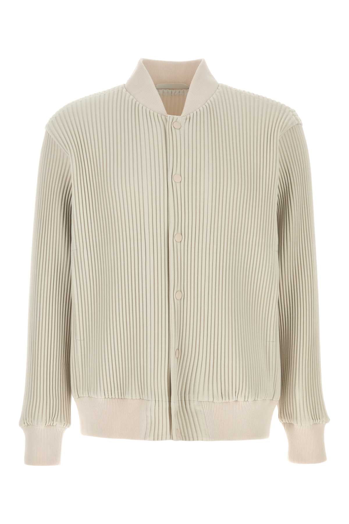 Homme Plisse' Issey Miyake Pleated Polyester Bomber Jacket — Ivory
