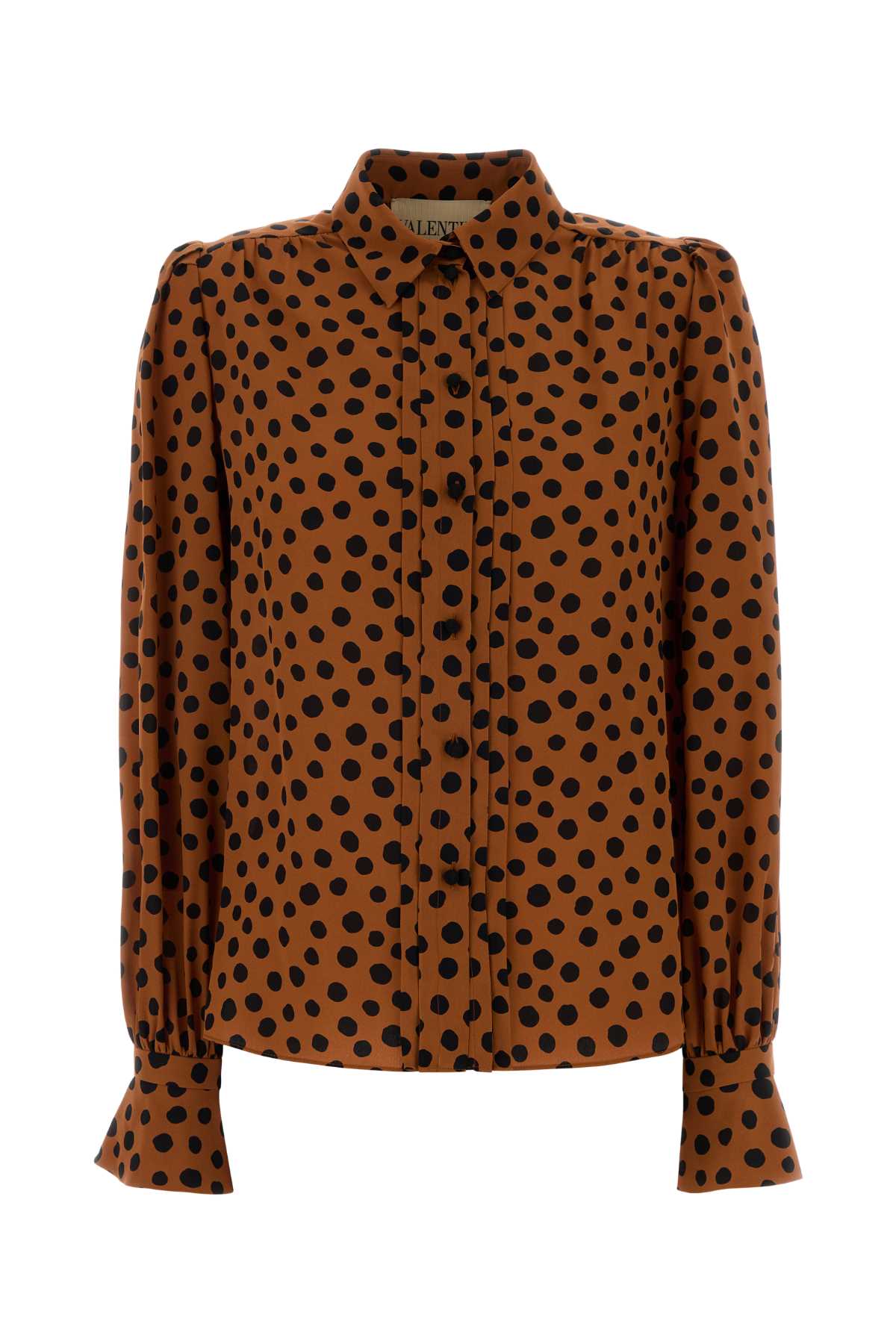 Valentino Garavani Polka-Dot Silk Shirt — Caramel
