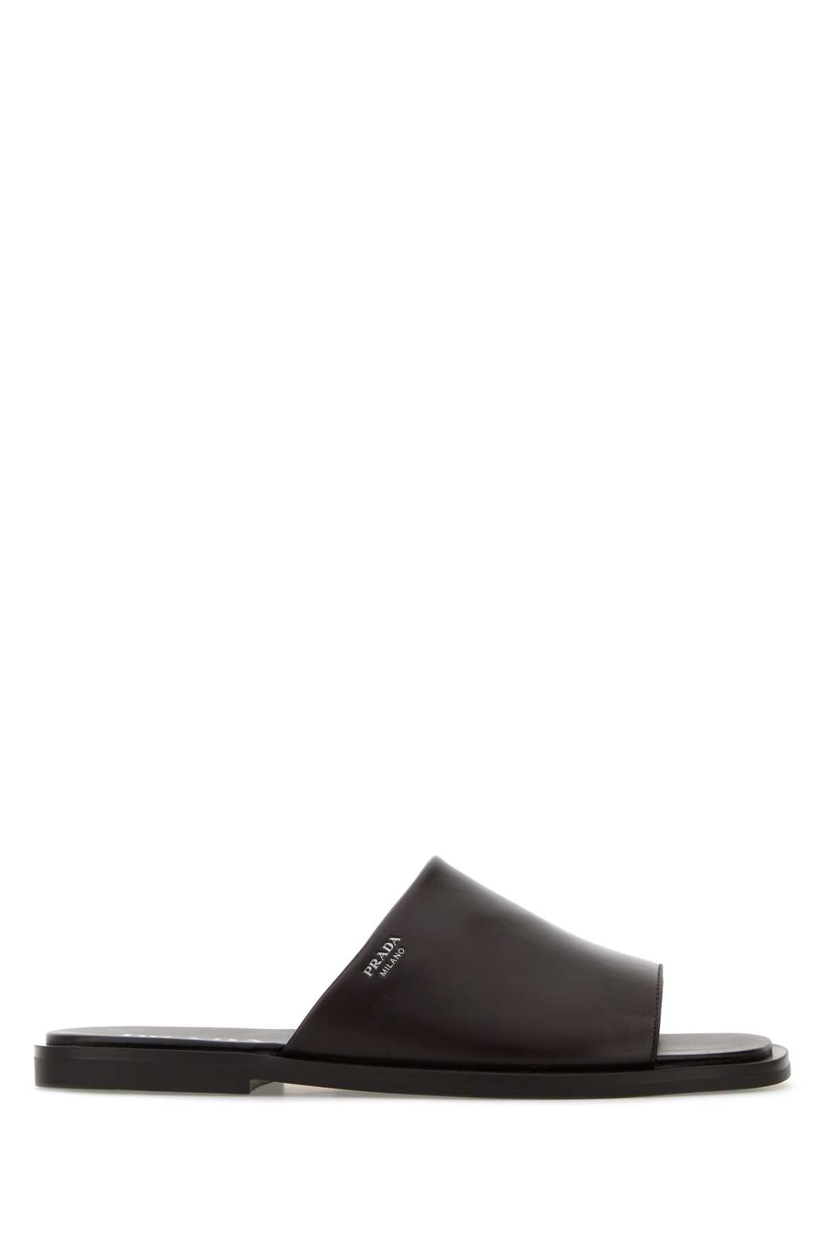 Prada Leather Slide Slipper — Brown