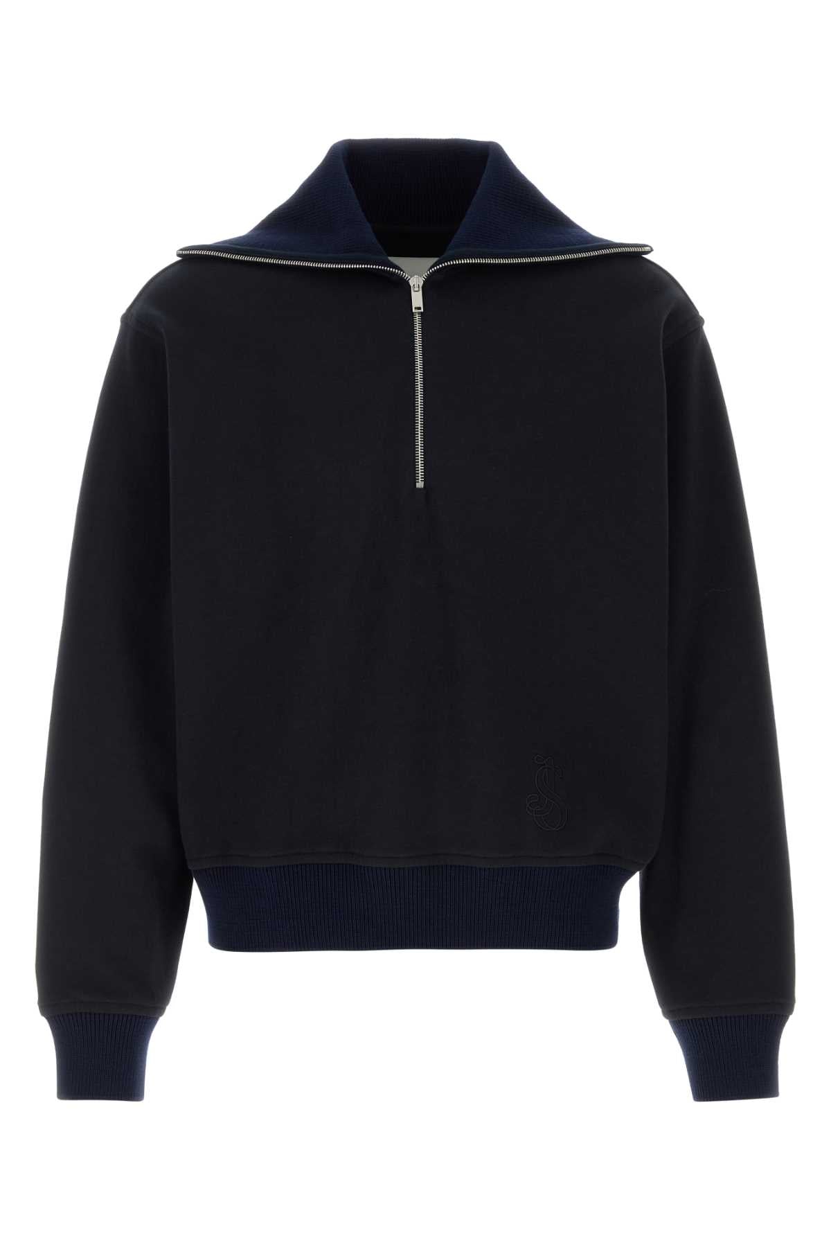 Jil Sander Half-Zip Cotton Sweater — Black