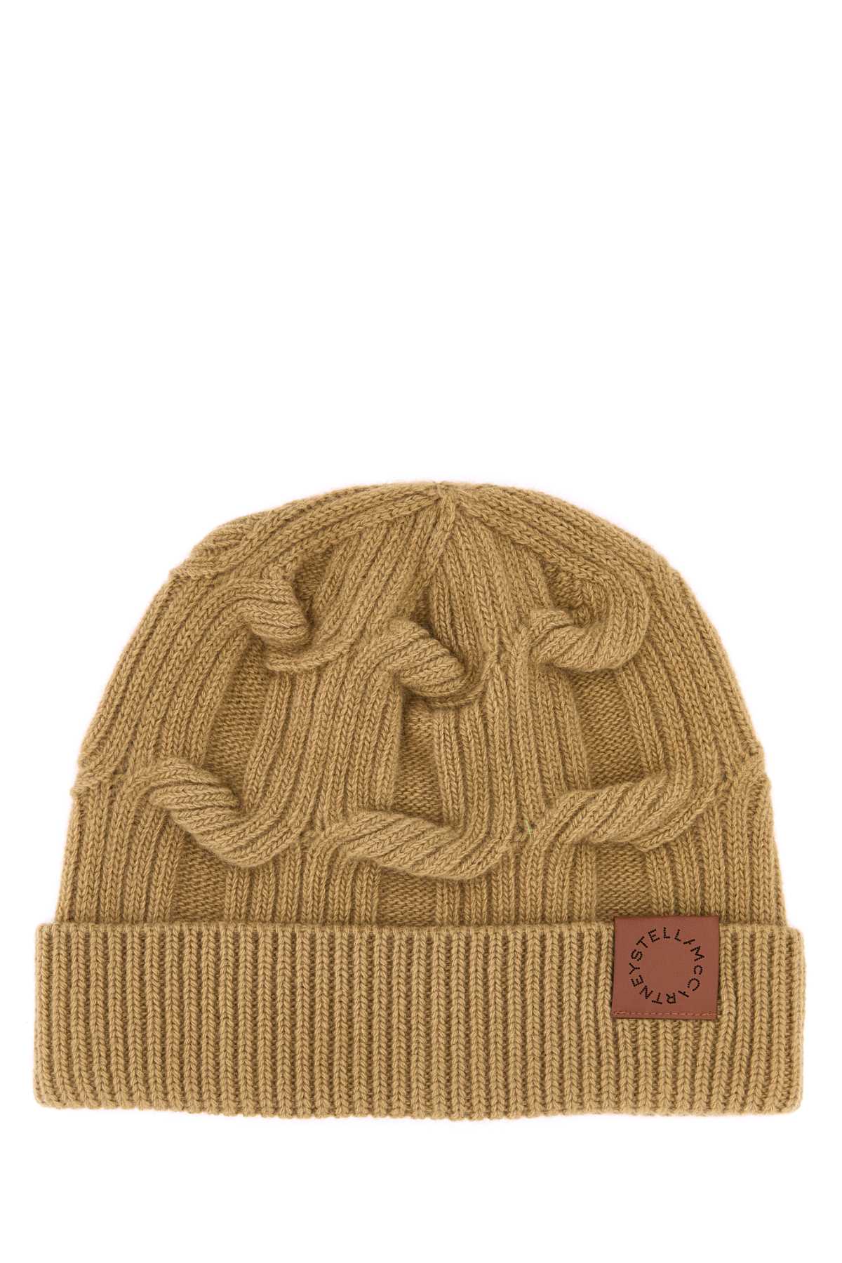 Stella McCartney Chain Wool-Knit Beanie — Camel