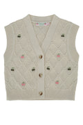 Bonpoint Cherry-Embroidered Knit Cardigan — Beige