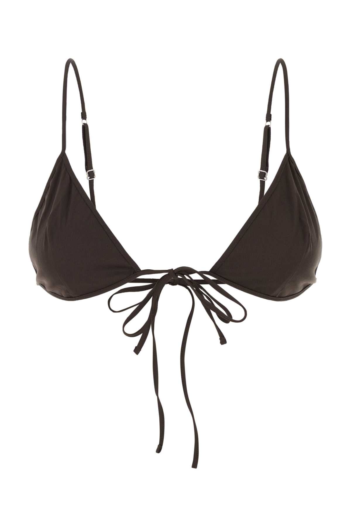 Prada Stretch Poplin Triangle Bikini Top — Brown