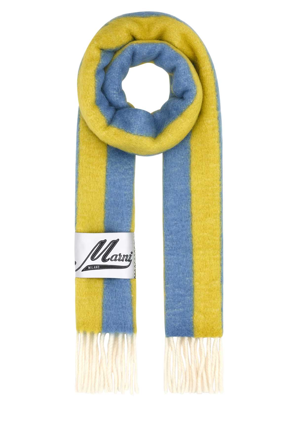 Marni Striped Wool Blend Scarf — Yellow