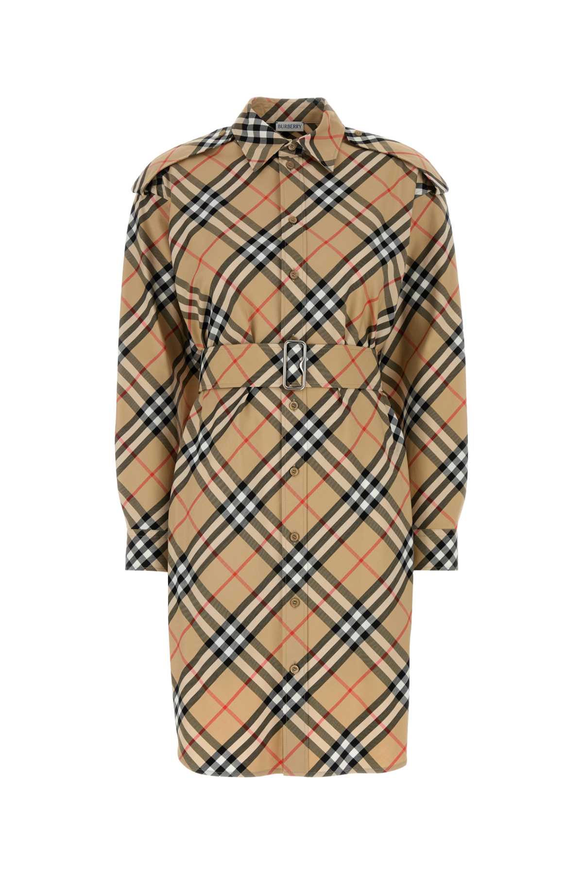Burberry Checked Cotton Dress — Beige