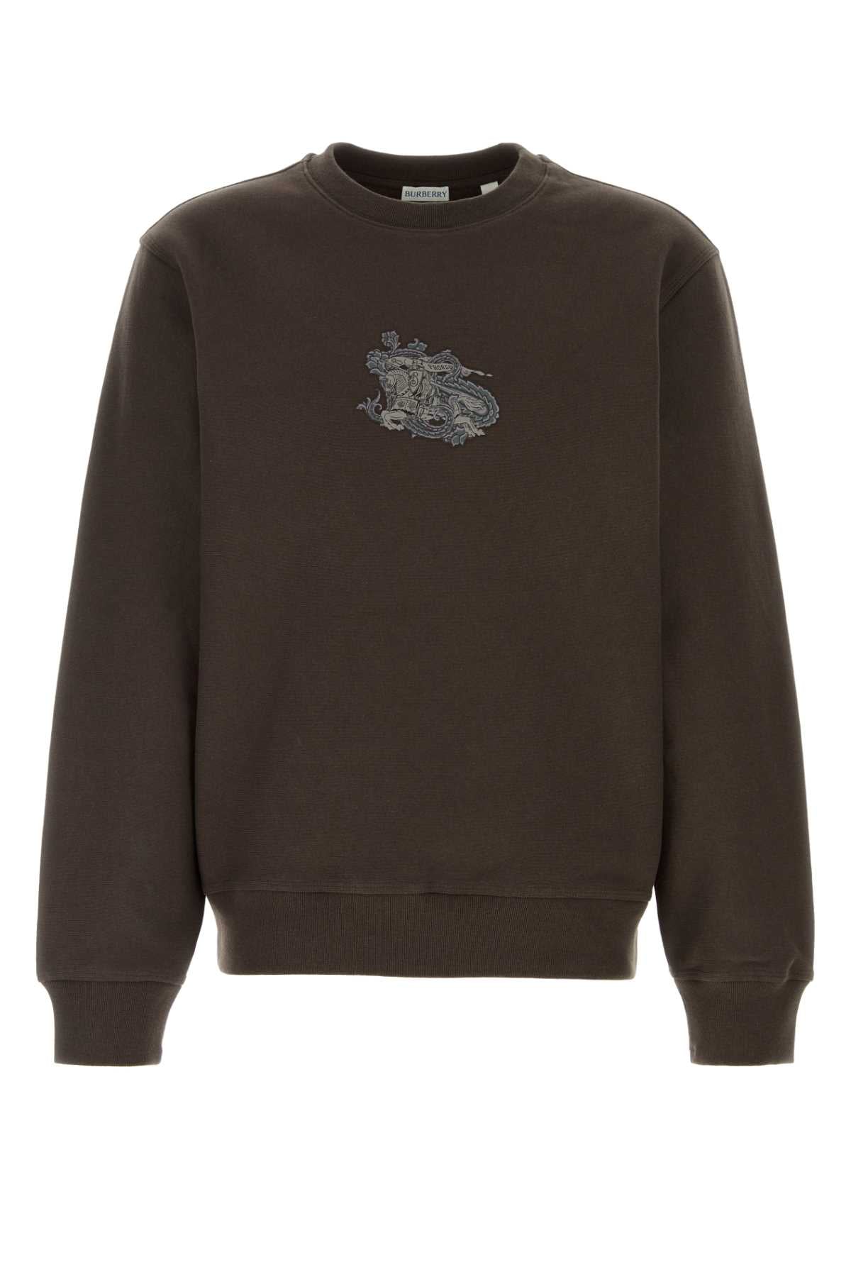 Burberry Embroidered Logo Cotton Blend Sweatshirt — Brown