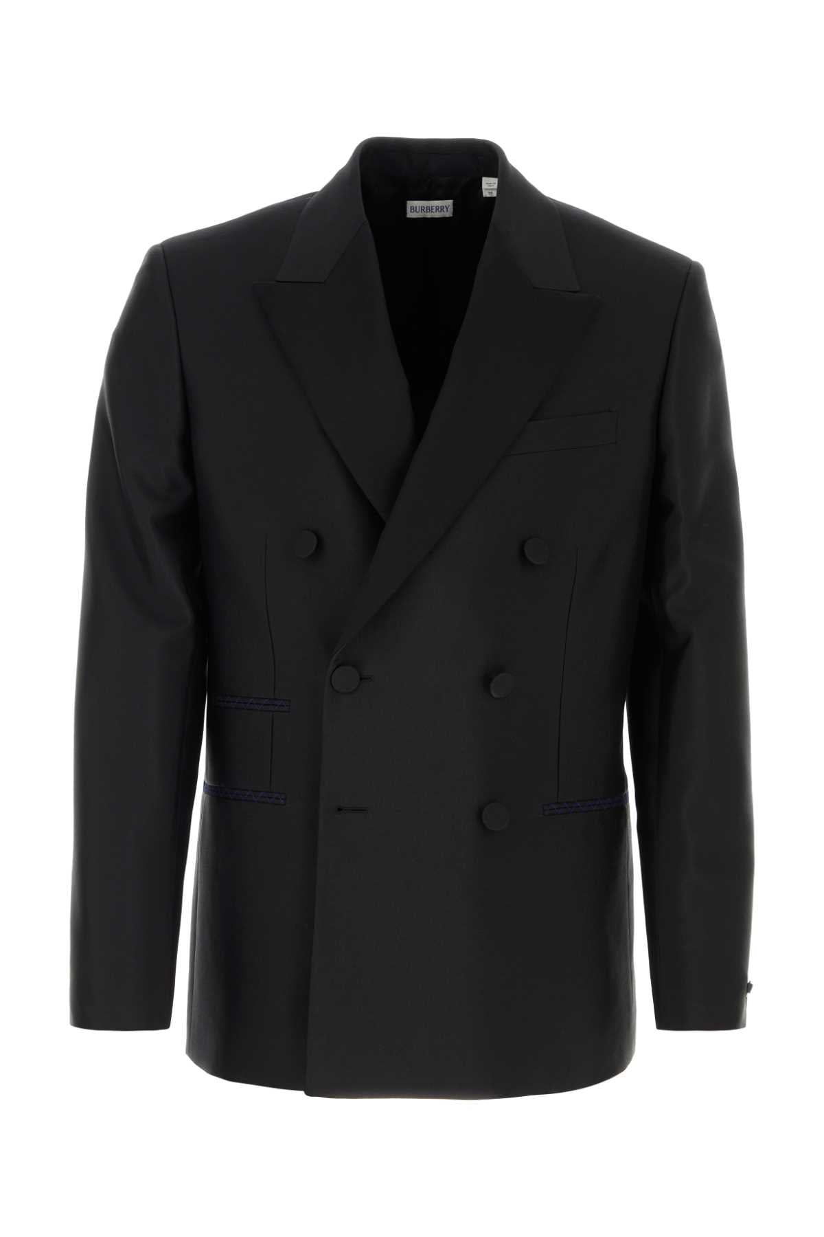 Burberry Double-Breasted Wool Silk Blazer — Black