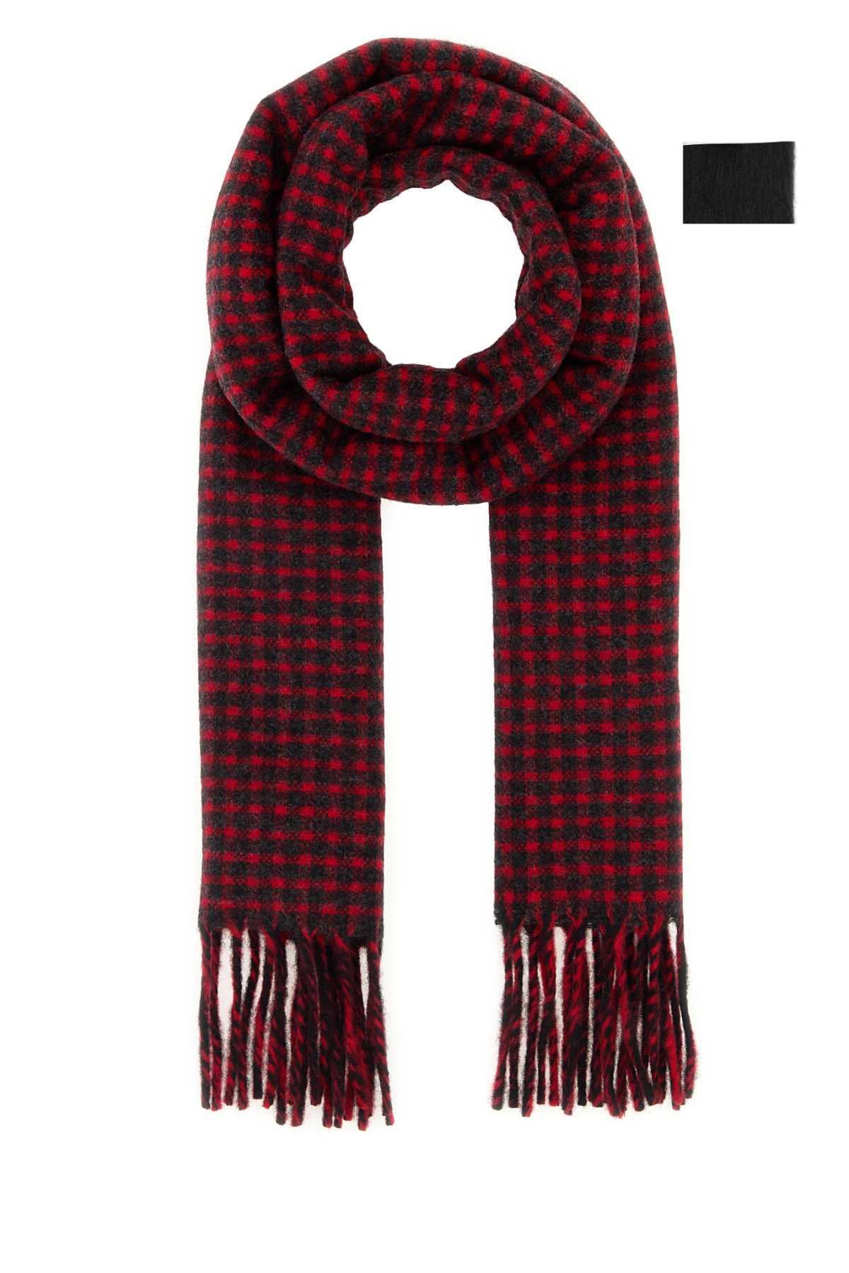 Jil Sander Houndstooth Wool Scarf — Red