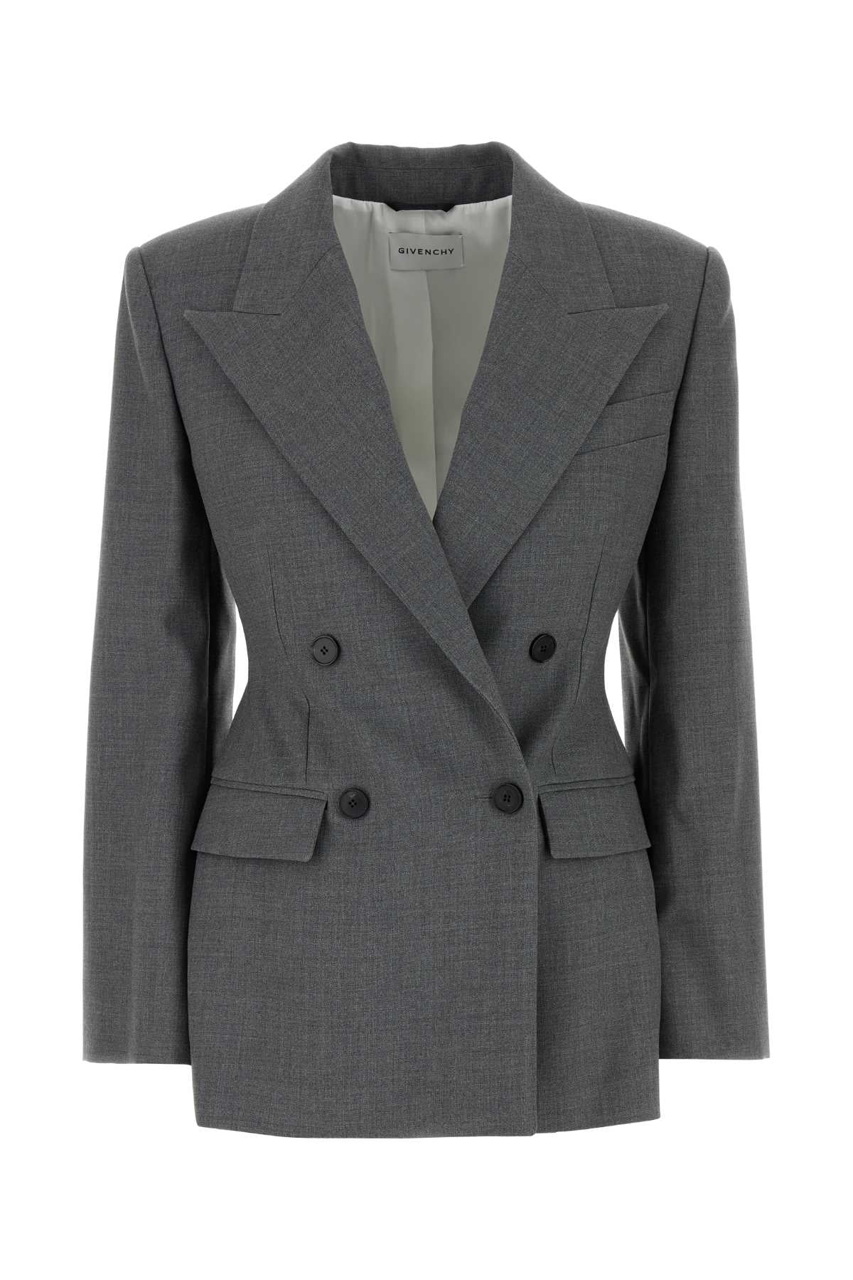Givenchy Double-Breasted Wool Blazer — Gray