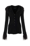 Alberta Ferretti Feather-Trimmed Crepe Blazer — Black