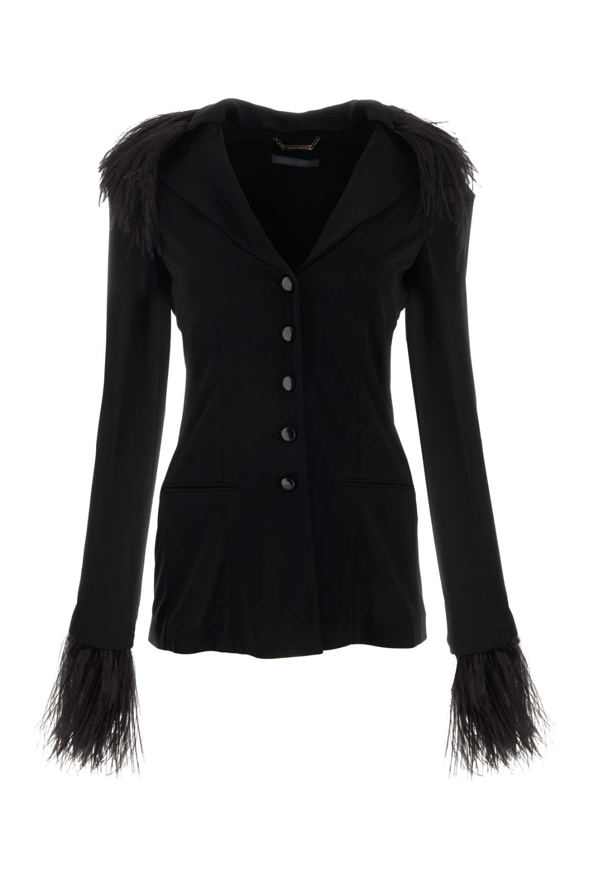 Alberta Ferretti Feather-Trimmed Crepe Blazer — Black