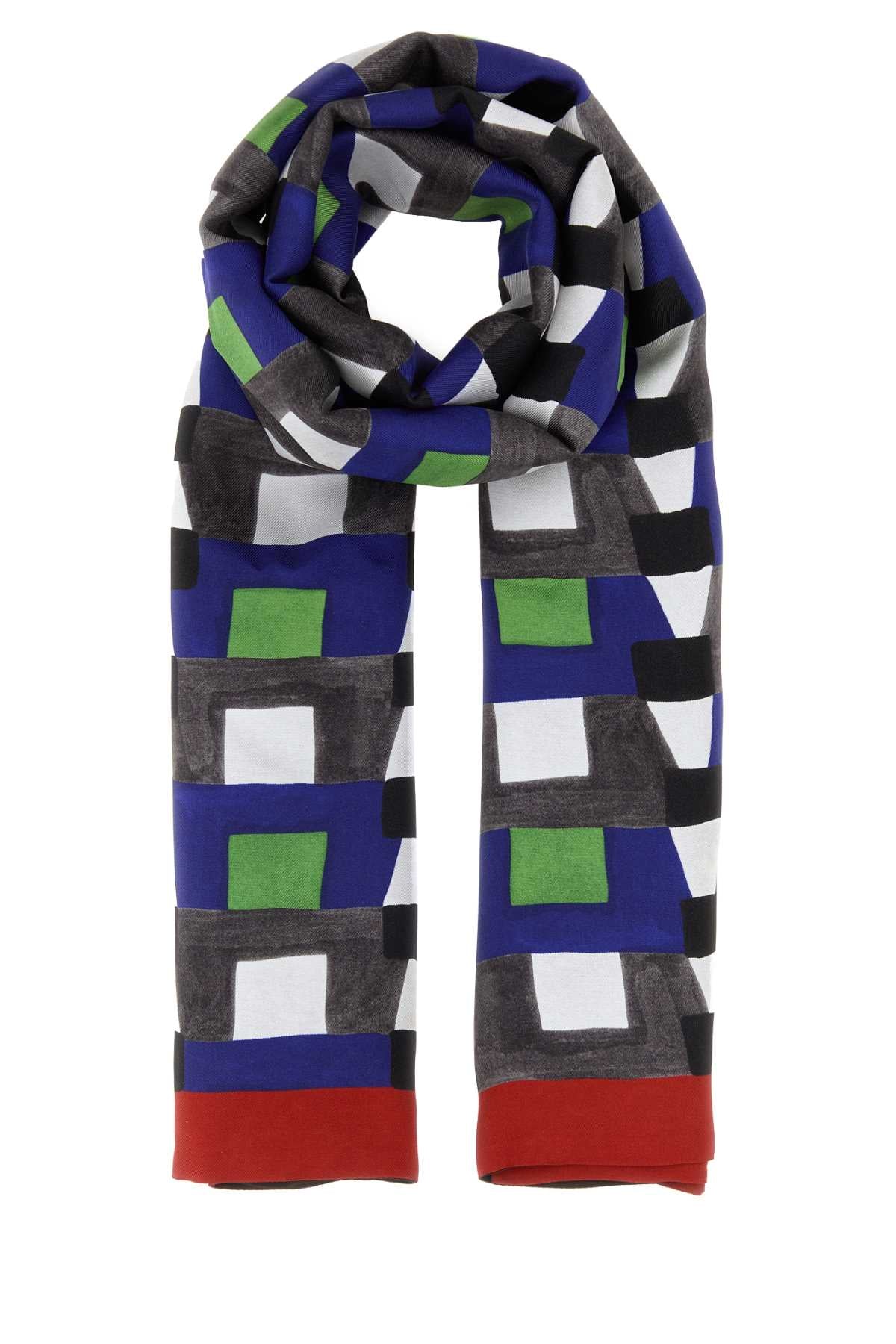 Miu Miu Geometric-Printed Silk Scarf — Blue