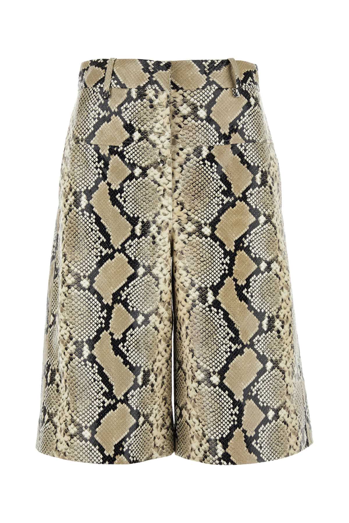 Jil Sander Python-Print Leather Bermuda Shorts — Beige