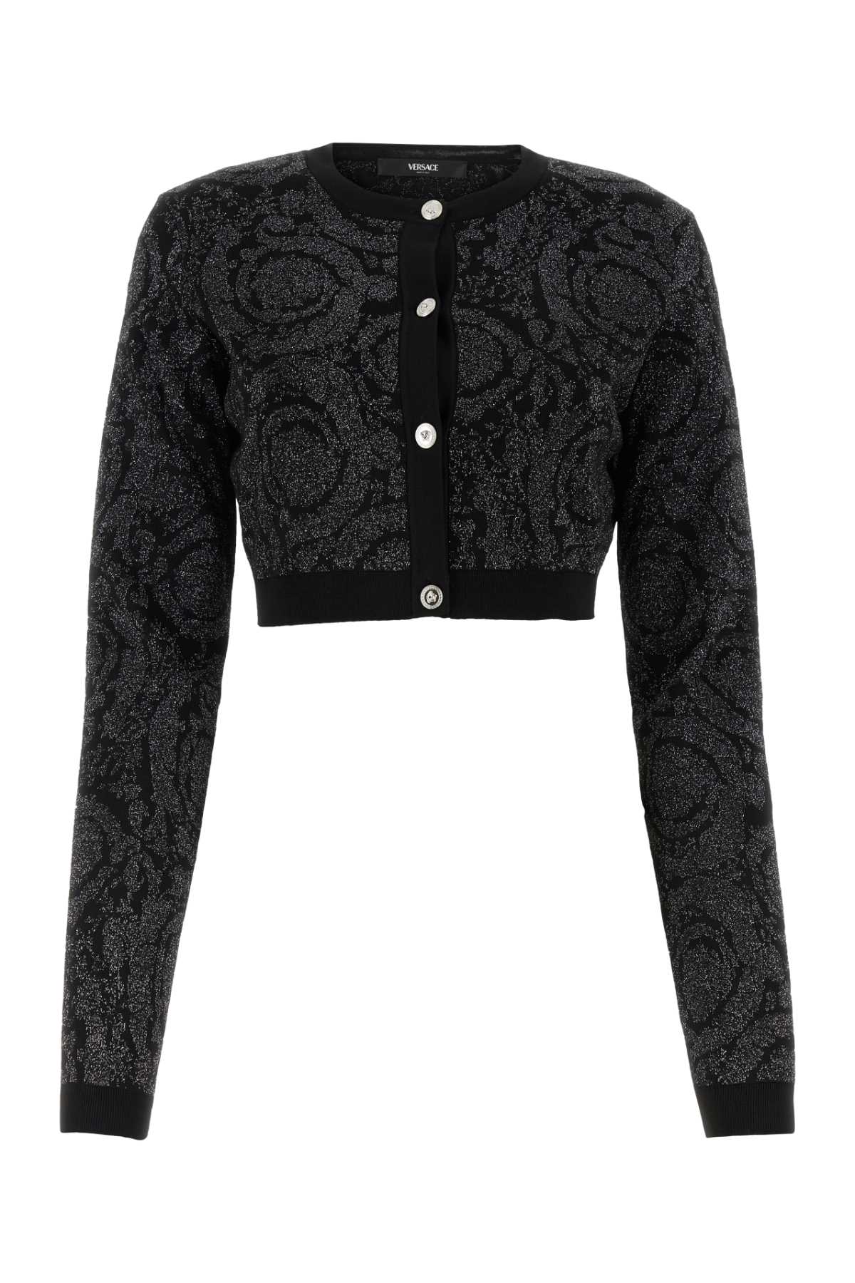 Versace Embroidered Viscose Blend Cardigan — Black