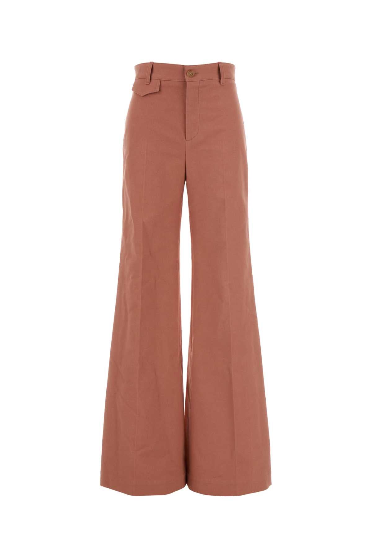 Chloé Flared Leg Cotton Trousers — Pink