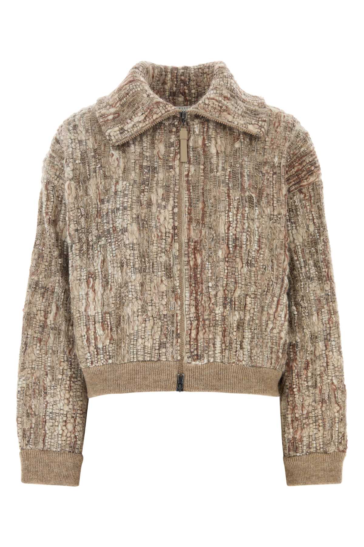 Brunello Cucinelli Mohair Blend Bomber Jacket — Beige