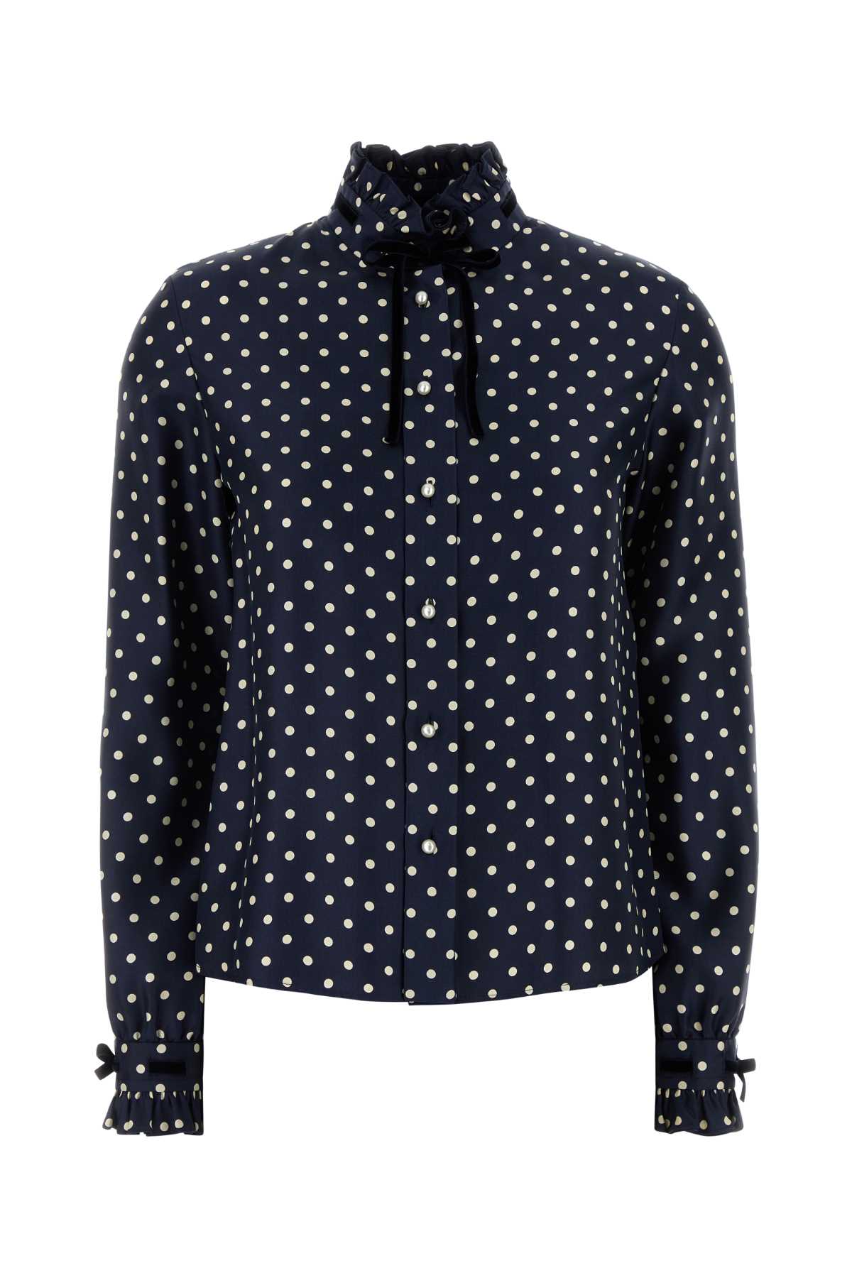 Valentino Garavani Polka-Dot Silk Shirt — Navy