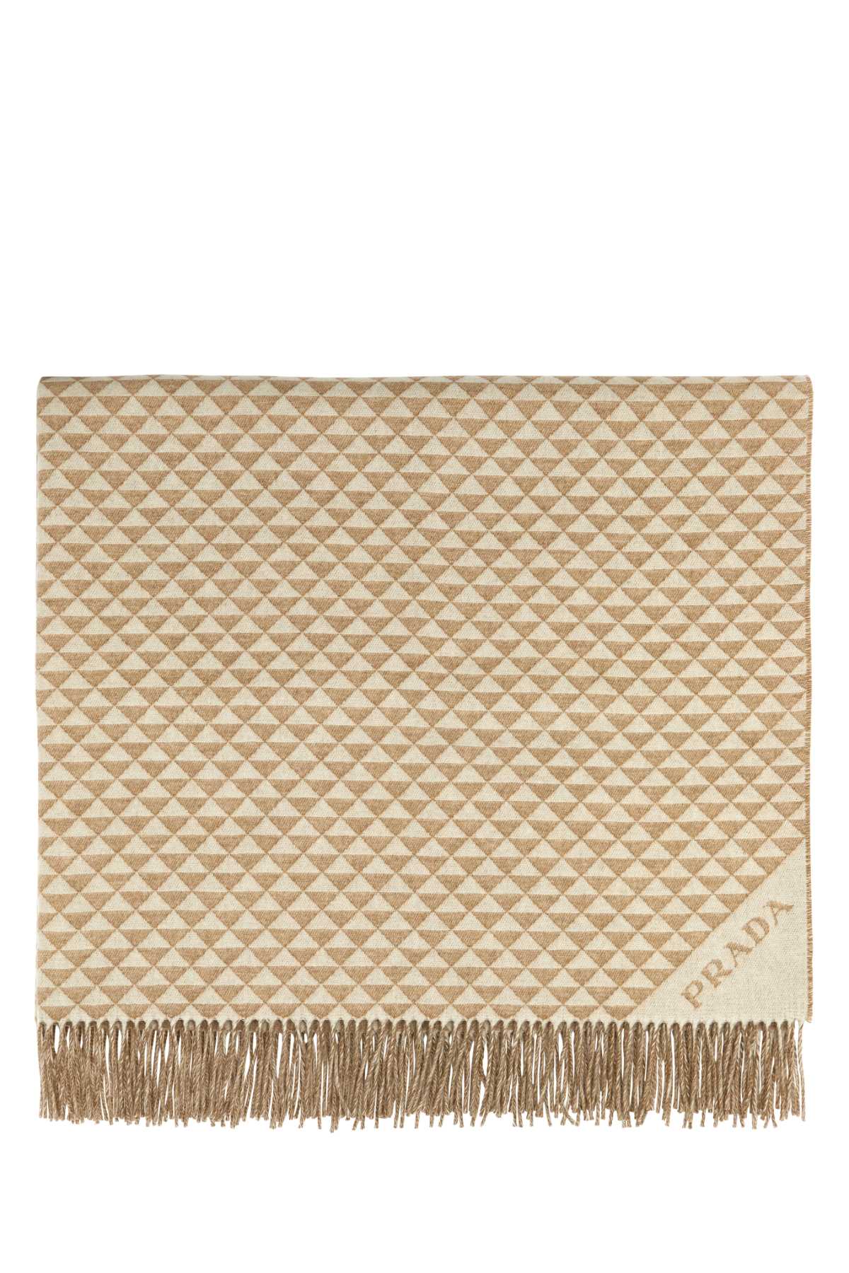 Prada Wool Blend Symbole Jacquard Shawl — Beige