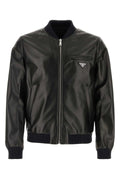 Prada Nappa Leather Reversible Bomber Jacket — Black