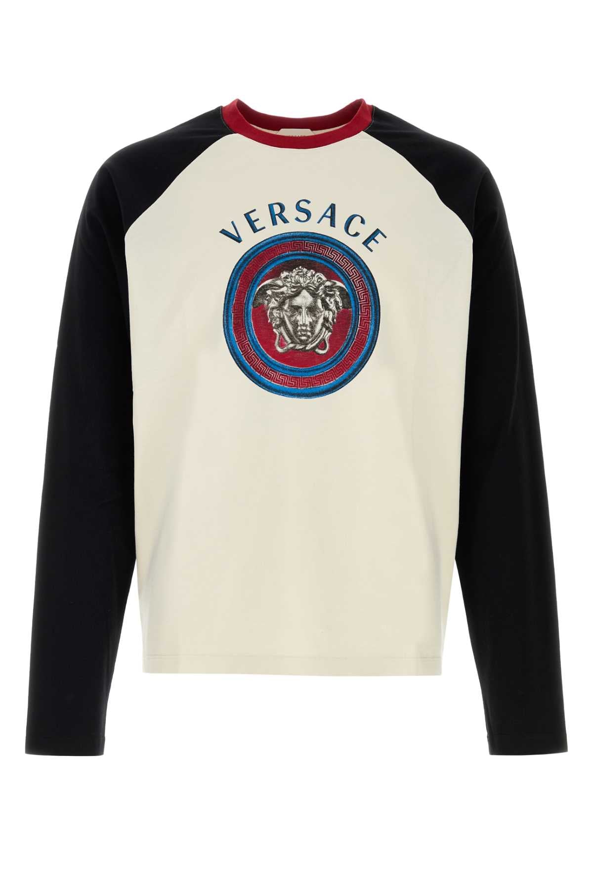 Versace Logo-Embroidered T-Shirt — White