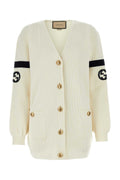 Gucci Logo-Embroidered Wool Blend Cardigan — White