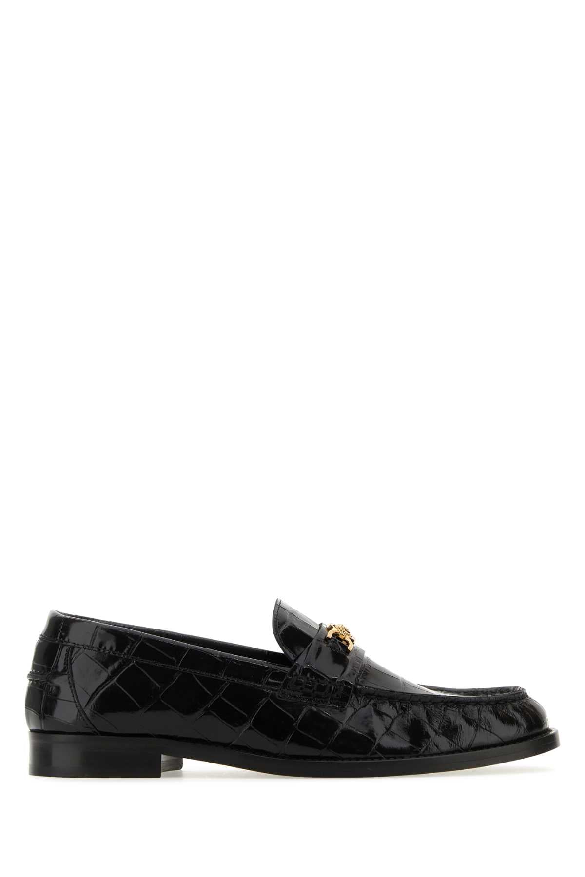 Versace Crocodile-Embossed Leather Loafer — Black