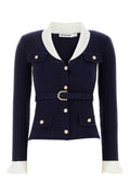 Self-Portrait Ribbed Cardigan — Navy