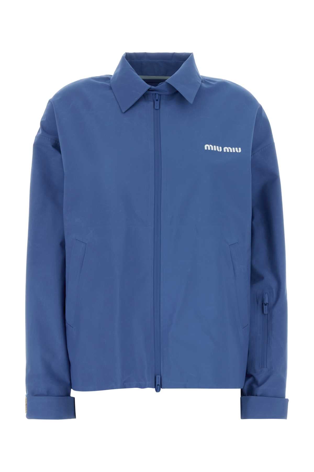 Miu Miu Tech Fabric Windbreaker Jacket — Blue