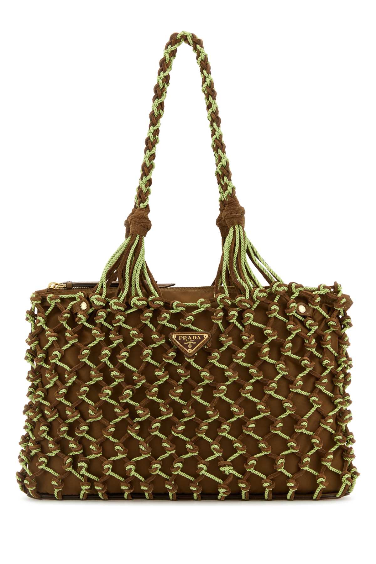 Prada Two-Tone Mesh Shoulder Bag — Brown