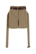 Prada Twill and Calfleather Belted Bermuda Shorts — Beige