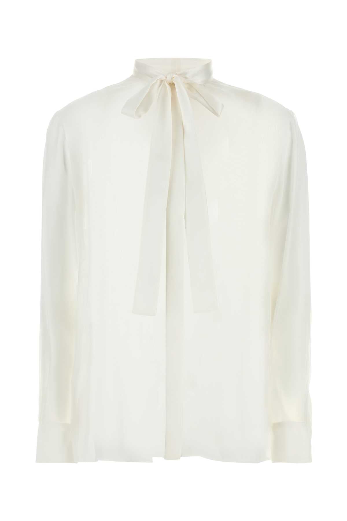 Dolce & Gabbana Silk Tie-Neck Shirt — White