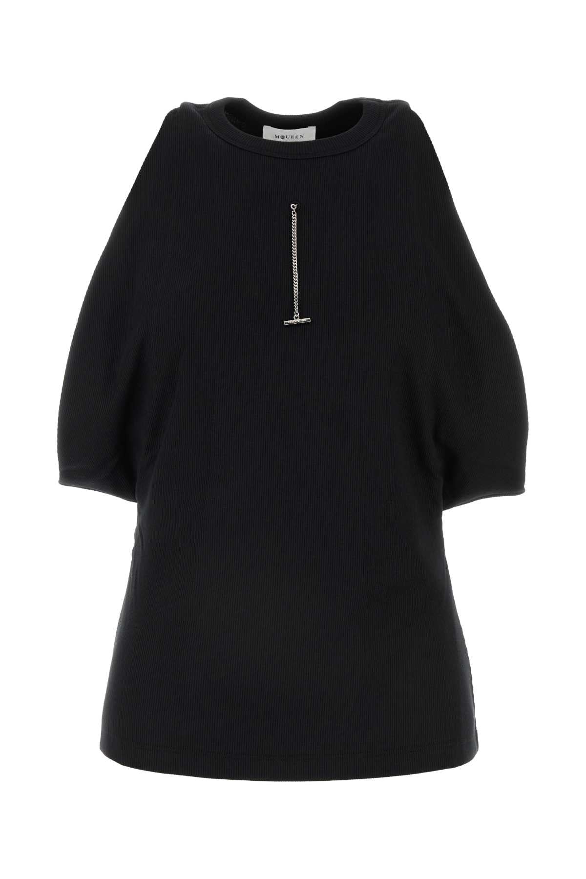 Alexander McQueen Ribbed Cotton Sweater — Black