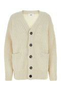 AMI Paris Alpaca-Blend Ribbed Cardigan — Beige