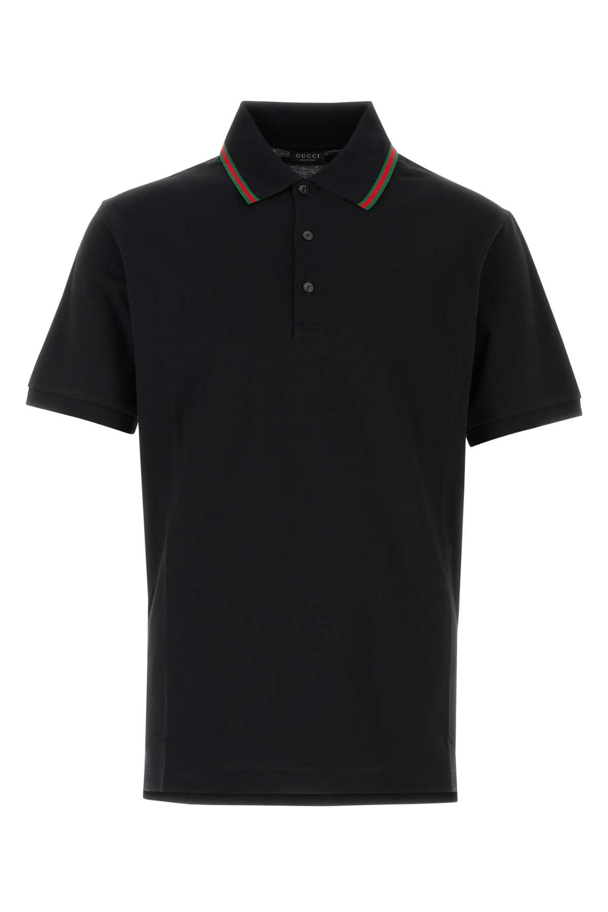 Gucci Web-Stripe Collar Piquet Polo Shirt — Black