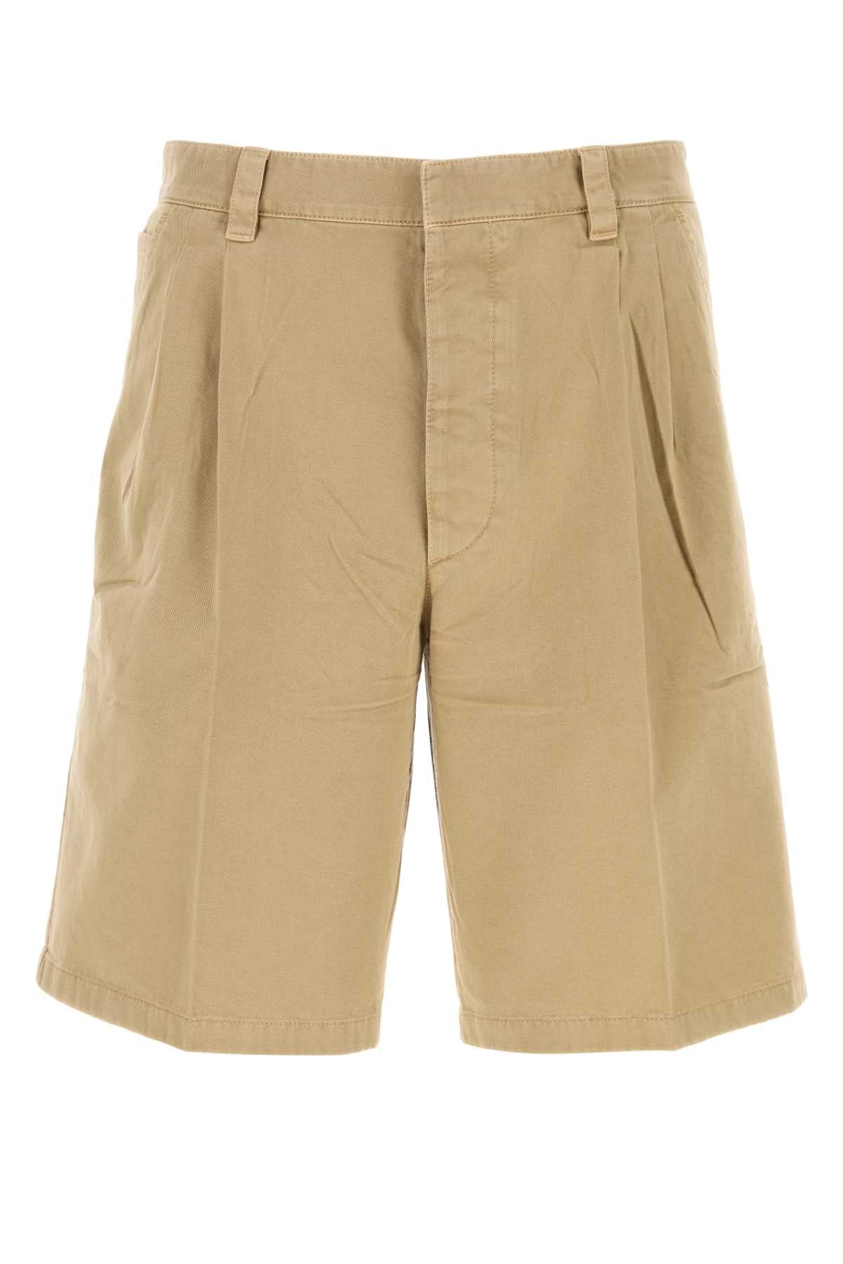 Prada Gabardine Cotton Bermuda Shorts — Beige