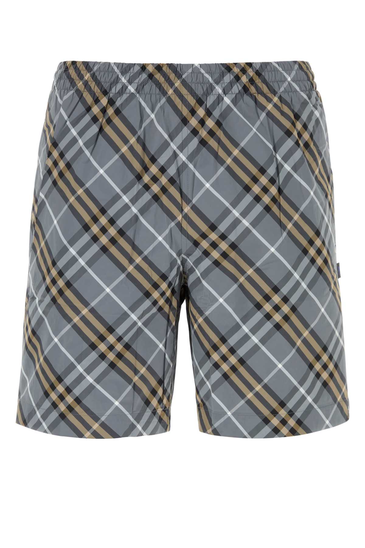 Burberry Plaid Nylon Swim Shorts — Gray