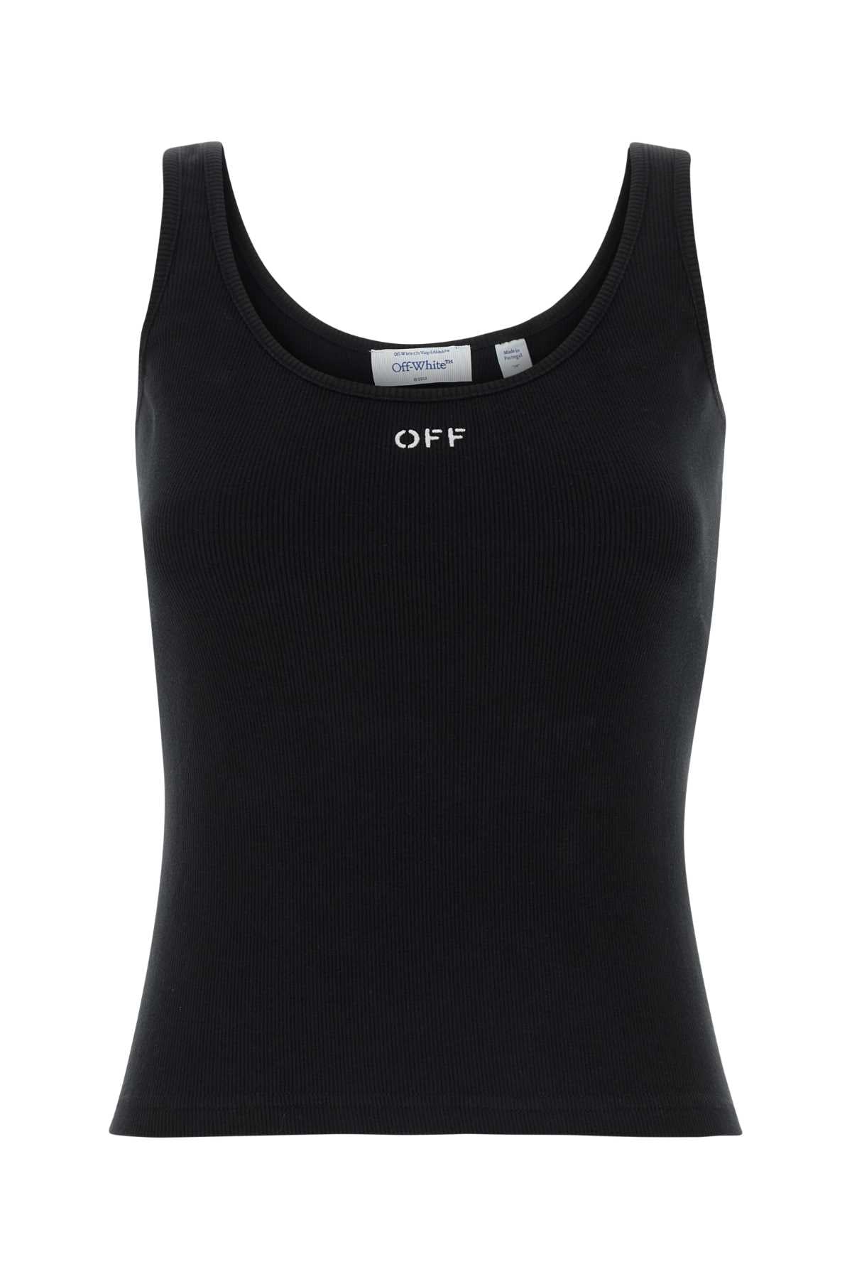 Off-White Ribbed Cotton-Elastane Tank Top — Black