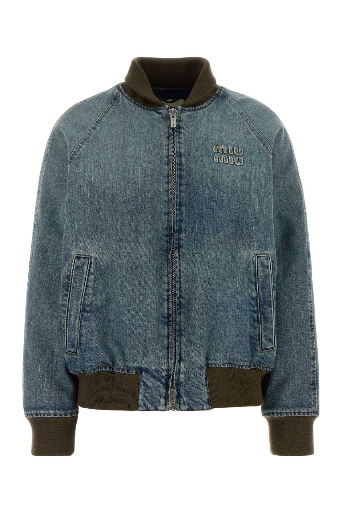 Miu Miu Denim Bomber Jacket — Blue