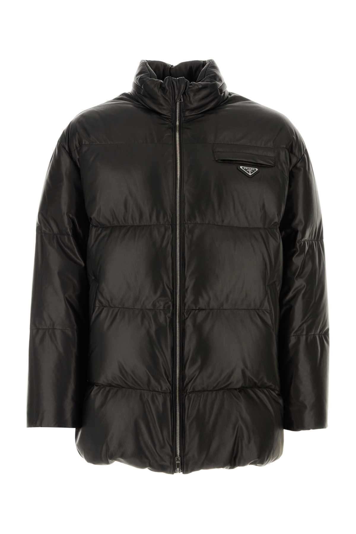 Prada Nappa Leather Down Jacket — Black